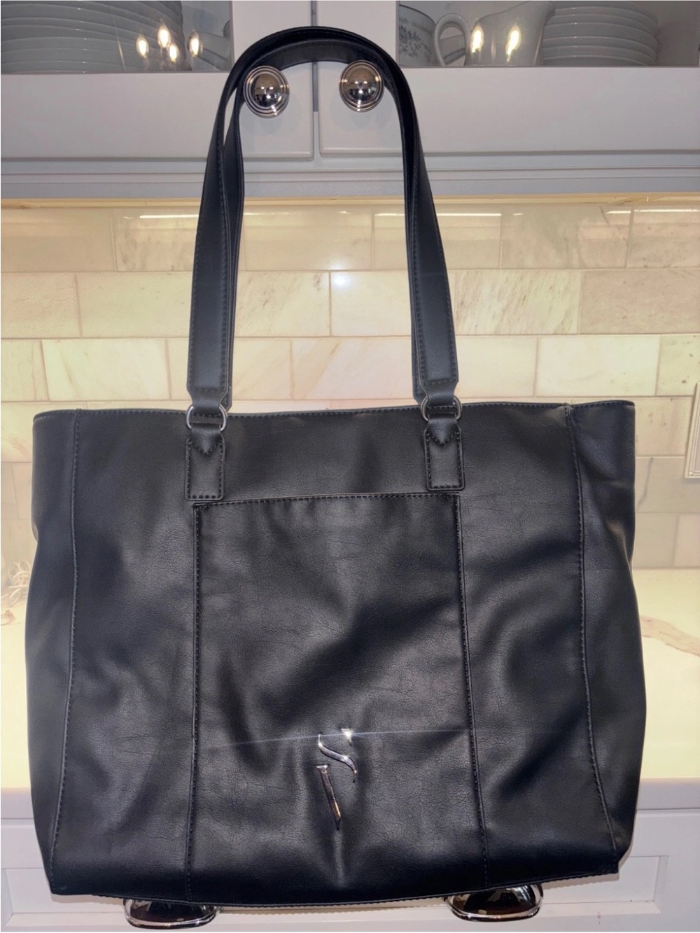 Simply Vera Wang LA VEY RADDIX Tote Black Vegan Leather Large Handbag Purse NWT